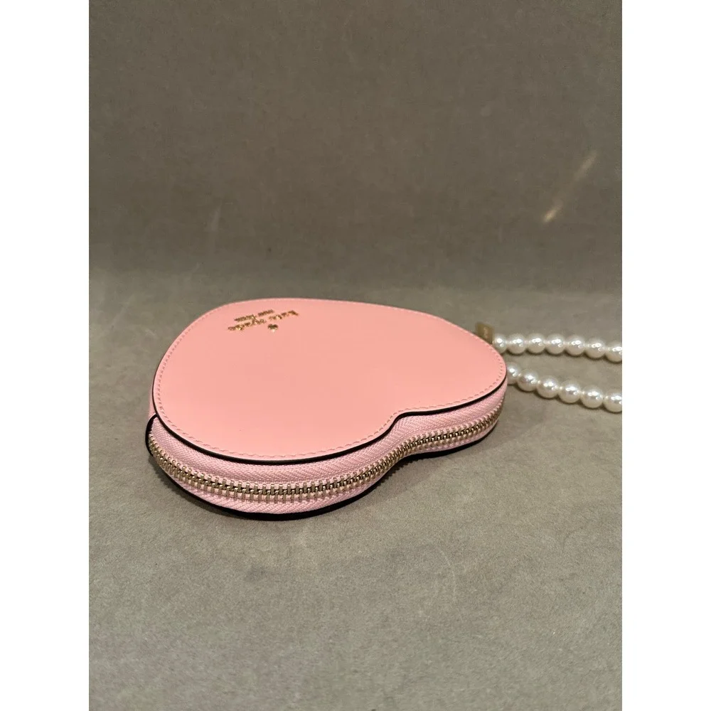 Kate Spade Pink Heart Coin Purse Pearl Wristlet Patent Leather Small Pouch‎